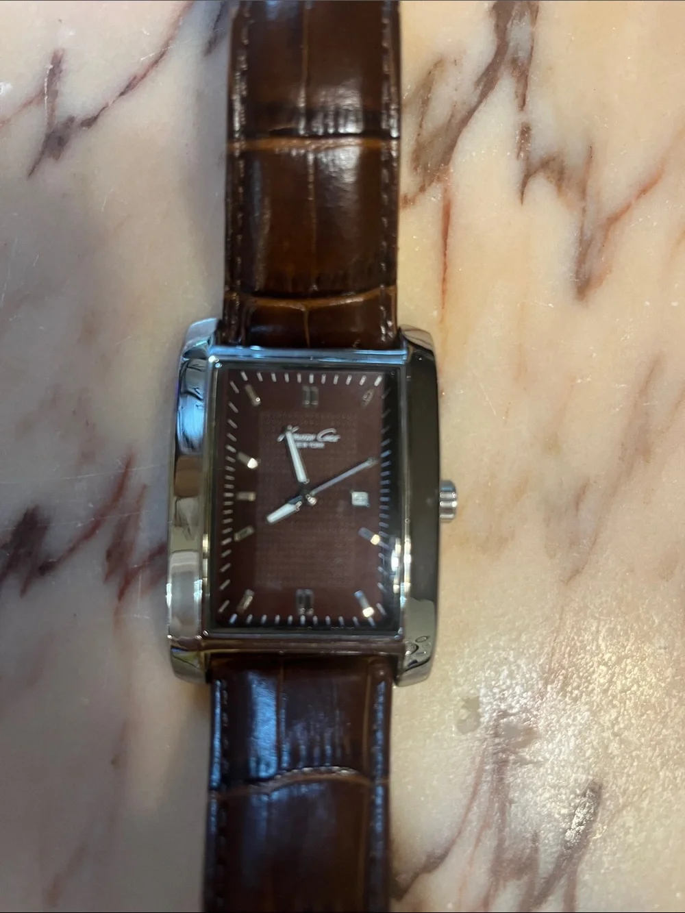 Kenneth Cole New York Brown Leather Strap Men’s Watch with Silver Case